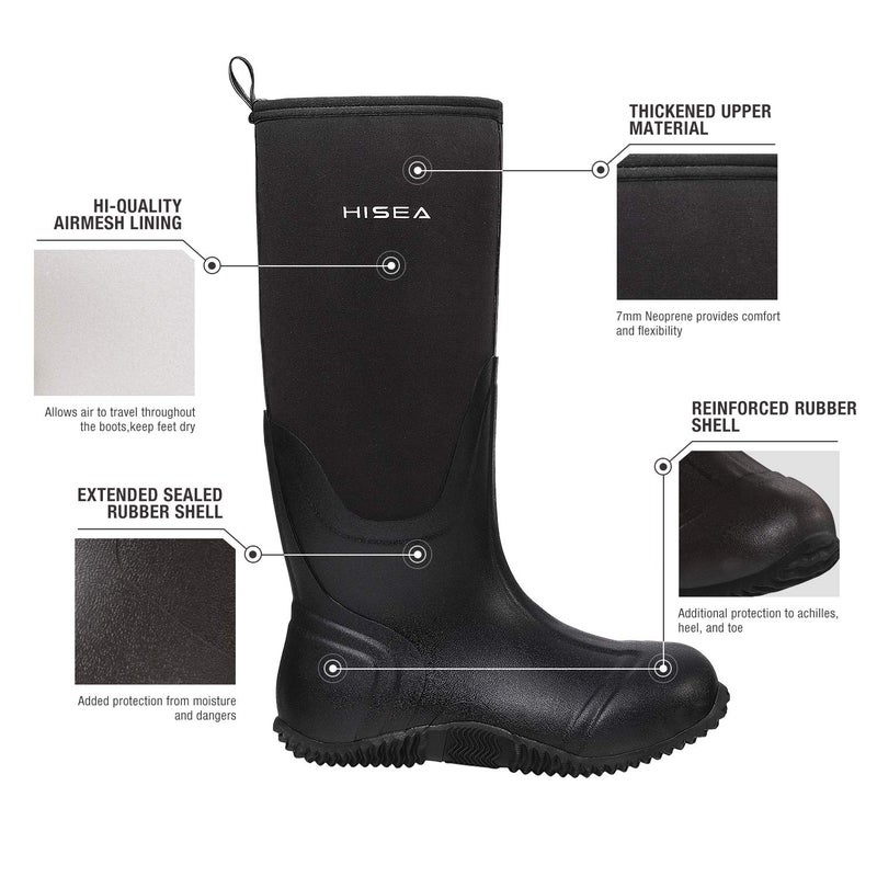 HISEA Women's Rain Boots, Knee High Rubber Boots Waterproof Insulated Neoprene Mud Boots, Anti-Slip Outdoor Work Boots for Hunting Gardening Farming Yard Working, Size 6 Black - Image 2